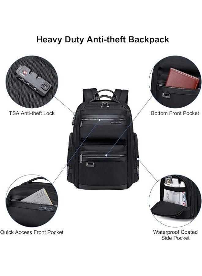 أركتيك هانتر حقيبة ظهر Arctic Hunter مضادة للسرقة للرجال، سعة 27 لترًا، متينة، مفتوحة بزاوية 180 درجة، قفل TSA، منفذ USB، من النوع C لأجهزة الكمبيوتر المحمولة مقاس 15.6 بوصة، لون أسود - Image 3